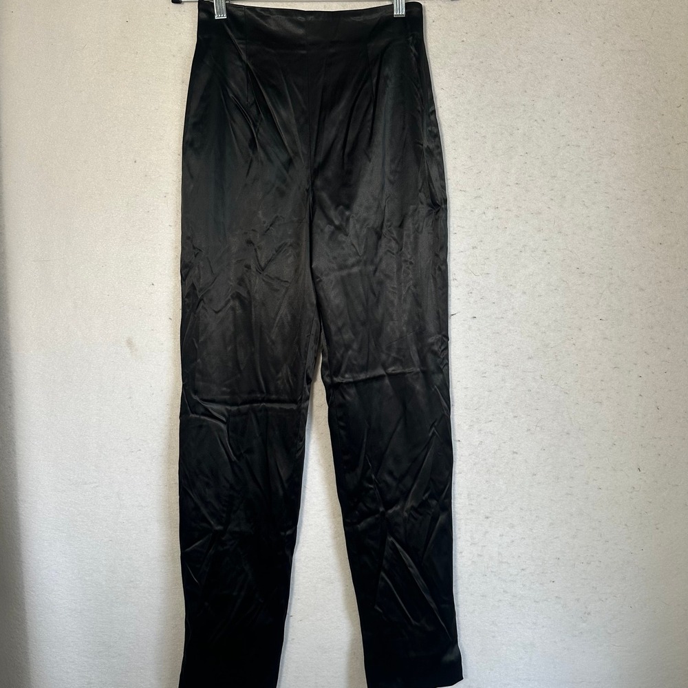 Griffith & Gray for St. John Black Satin Trousers High Waist Tapered Pants Sz 6